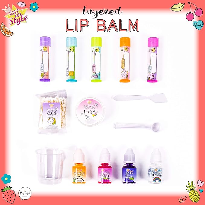Just My Style Layered Lip Balm by Horizon Group USA, DIY 5 Shimmering Lip Balms, Mix Fruity Flavors To Make Your Own Unique Lip Balm. Strawberry, Tropical Fruit & Very Berry-VivaGrace Women