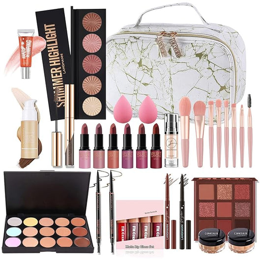 All-in-one Holiday Make up Gift Set | Makeup Kit for Women Full Kit Essential Starter Bundle Include Eyeshadow Palette Lipstick Blush Foundation Concealer Face Powder Mascara Lipgloss Brush-VivaGrace Women
