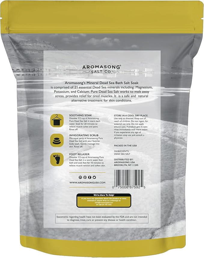 Aromasong Dead Sea Salt - Spa Bath Salt - 19 Lbs Fine Grain Bulk - 100% Pure - Better Absorbing Than Epsom Salt - Soak for Women & Men for Skin Issues and to Relax Tired Muscles - Resealable Pack.-VivaGrace Women