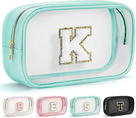 YOOLIFE Initial Clear Makeup Bag | Travel Clear Makeup Bag | Travel Beach Toiletry Bag | Car Organizer Essentials for Women | Waterproof Large Clear Travel Toiletry Bag | Teacher Birthday Gifts Blue K-VivaGrace Women