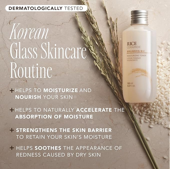 The Face Shop Rice Ceramide Moisturizing Toner - Rice Extract Rice Toner for Face - Strengthens Skin Barrier - Hydrating Targets Dryness - Lightweight Face Moisturizer - Glow Essence Korean Skin Care-VivaGrace Women