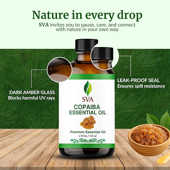 SVA Copaiba Essential Oil – 4 Fl Oz – 100% Natural Copaiba Oil - for Diffuser, Hair Care, Face, Skin Care, Aromatherapy, Scalp and Body Massage, Soap and Candle Making – with Dropper-VivaGrace Women