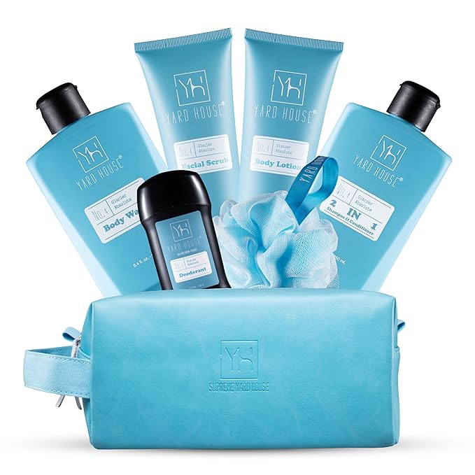Bath and Body Mens Gift Set - Glacier Absolute - Premium Fathers Day Birthday Christmas Gifts Ideas For Him - Skin Care Kits For Men in Leather Toiletry Bag w. Full Size Items-VivaGrace Women