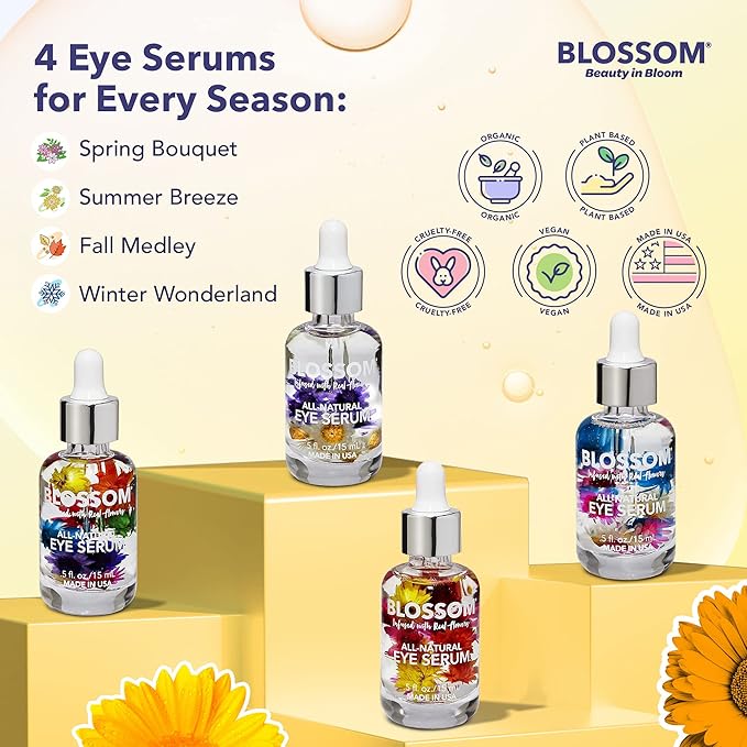 Blossom All Natural Organic Cruelty Free Moisturizing Eye Serum with Essential Oils, Infused with Real Flowers, Made in USA, 0.5 fl. oz., Summer Breeze-VivaGrace Women