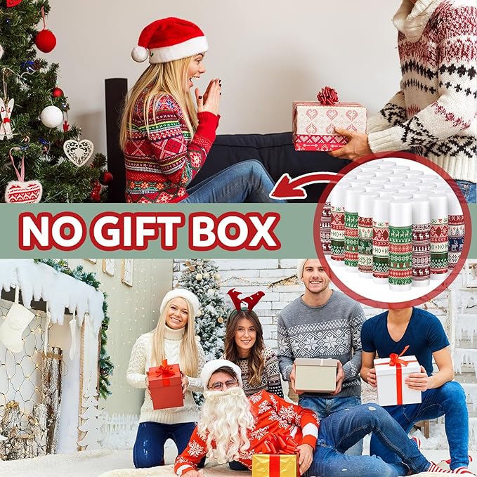 Dunzy 50 Pcs Lip Balm in Bulk Christmas Gift Set Moisturizing Lip Ugly Sweater Baby Shower Party Favor Supplies with Assorted Fruit Flavors for Women Men Dry Chapped Lips Holiday Gift Prize-VivaGrace Women