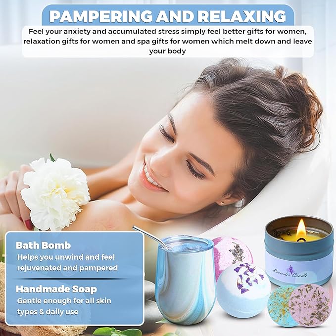 Spa Kit for Women - Spa birthday gifts for women - Relaxing Spa kit Basket- Self Care Package for women - lavender Relaxing Spa Gift Set - Spa Gift Set for Women, Sisters and Mothers Day-VivaGrace Women