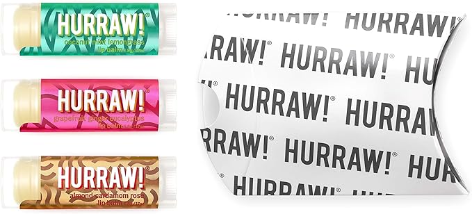Hurraw! Pitta (Coconut, Mint, Lemon Grass), Kapha (Grapefruit, Ginger, Eucalyptus), Vata (Almond, Cardamon Rose) Lip Balms, 3 Pack Bundle: Organic, Certified Vegan, Cruelty, Gluten Free, 100% Natural-VivaGrace Women
