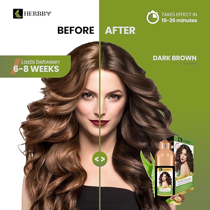 Hair Color Shampoo for Gray Hair Coverage&Color Transform with 9 Herbal Extracts –Long Lasting(6-8 Weeks),Shiny,Evenly Colored,Instant Hair Dye Shampoo&Conditioner, 500 Ml (DARK BROWN COLOR)-VivaGrace Women