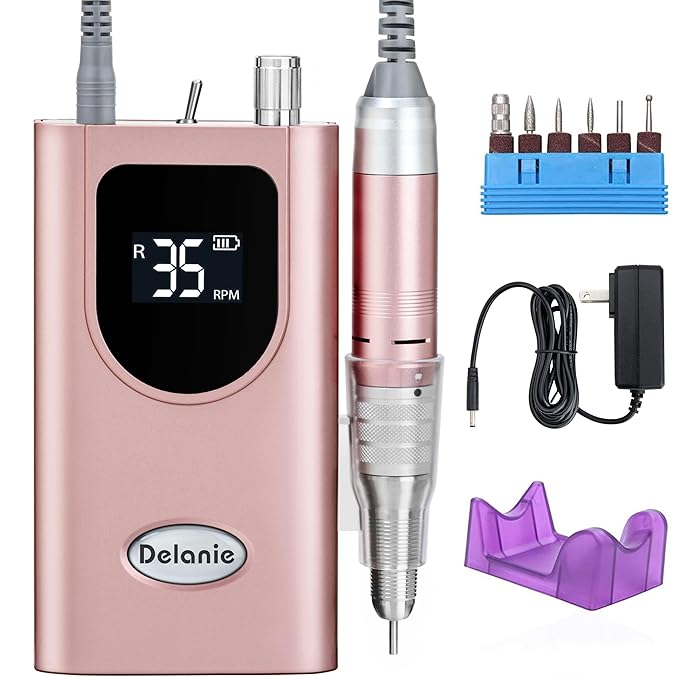Delanie Professional Nail Drill High Torque 35000 RPM Rechargeable Portable Electric Nail File Filer for Acrylic Gel with Cuticle Bits, Salon Manicure Tool, Rose Gold-VivaGrace Women
