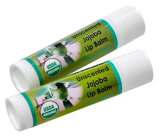 USDA Organic Unscented Lip Balm 2 Pack - Over 70% Pure Organic Jojoba Oil and Organic Beeswax, Soothes and Softens Dry, Cracked, and Sensitive Lips, No Added Scent, No added Taste 15 oz/4.6 gm-VivaGrace Women