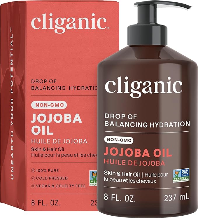 Cliganic Non-GMO Jojoba Oil for Skin, Hair & Face (8oz) | 100% Pure, Natural Cold Pressed Unrefined Hexane Free (Packaging May Vary)-VivaGrace Women