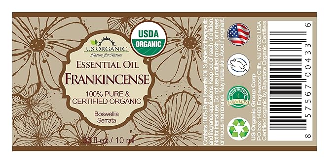 US Organic 100% Pure Frankincense Essential Oil, USDA Certified Organic, Steam Distilled, Boswellia serrata, Sourced from India, Topically or in Diffuser, Perfect for Aging Skin, All skin type (10 ml)-VivaGrace Women