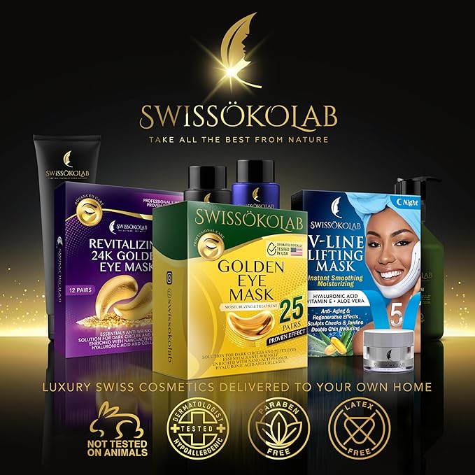 SWISSÖKOLAB Under Eye Patches For Puffy Eyes 24k Gold Eye Mask Dark Circles And Puffiness Collagen Eye Gel Pads Moisturizing & Reducing Wrinkles Anti-Aging Hyaluronic Acid (24K Gold Eye Mask)-VivaGrace Women