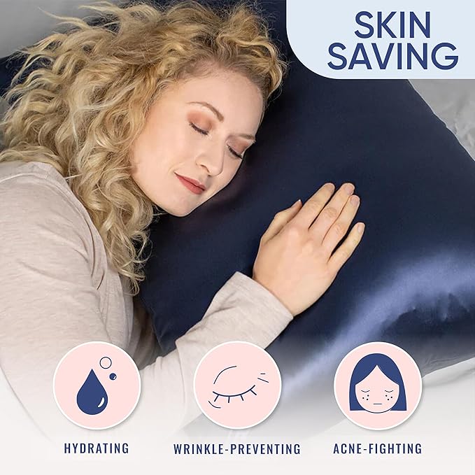 Blissy Silk Pillowcase - 100% Pure Mulberry Silk - 22 Momme 6A High-Grade Fibers - Silk Pillow Cover for Hair & Skin - Regular, Queen & King (Blue, Queen)-VivaGrace Women