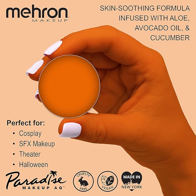 Mehron Makeup Paradise Makeup AQ Refill Size | Stage & Screen, Face & Body Painting, Beauty, Cosplay, and Halloween | Water Activated Face Paint, Body Paint, Cosplay Makeup .25 oz (7 ml) (Orange)-VivaGrace Women