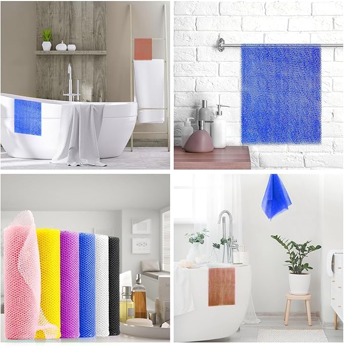 UJFQBH 6 Pieces African Bath Sponge African Net Long Net Bath Sponge Exfoliating Shower Body Scrubber Back Scrubber Skin Smoother,Great for Daily Use (Pink, Yellow, Purple, Blue, Black, Off-White)-VivaGrace Women