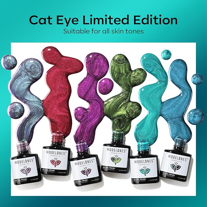 modelones Cat Eye Gel Nail Polish, 6 Colors Glitter Red Green Purple Blue Gel Polish Set with Magnet Sparkle Galaxy Series Nail Gel Polish Kit Soak Off Led Nail Art Manicure Salon DIY Gifts-VivaGrace Women