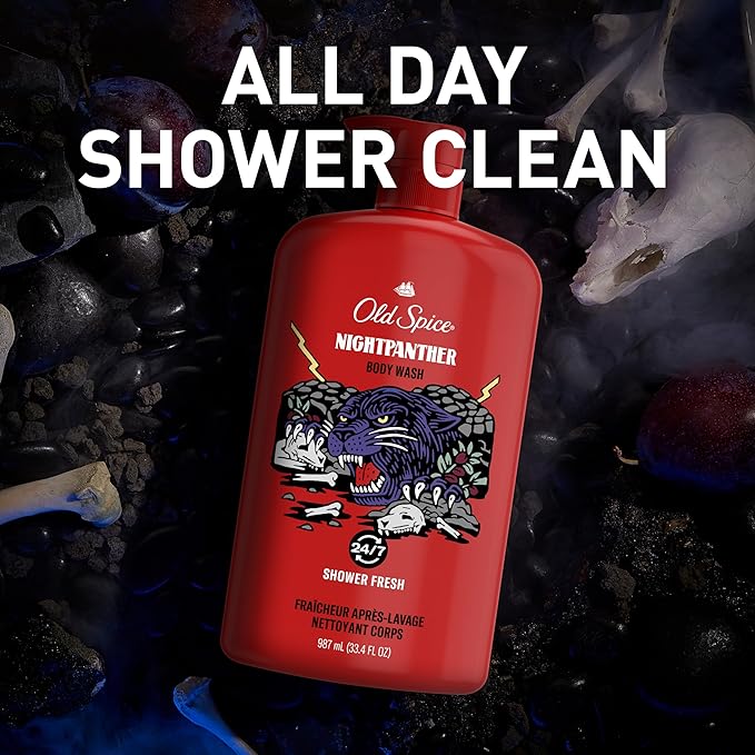 Old Spice Body Wash for Men, 3X Defense, 24/7 Shower Fresh with Long Lasting Lather, NightPanther Scent, 33.4 fl oz (Pack of 4)-VivaGrace Women