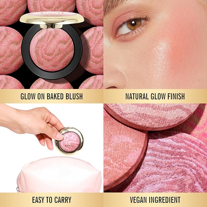 KIMUSE Baked Blush, Lighting Glow Marbleized Blush Powder Blush, Contour & Highlight Face for a Creamy Lightweight Natural Finish-VivaGrace Women