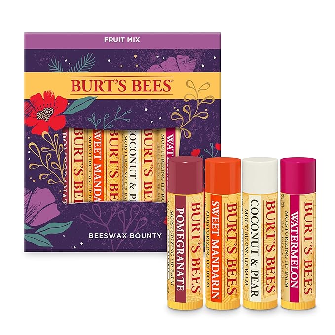 Burt’s Bees Holiday Gift, 4 Lip Balm Stocking Stuffer Products, Beeswax Fruit Set - Pomegranate, Sweet Mandarin, Coconut and Pear & Watermelon (Old Version)-VivaGrace Women