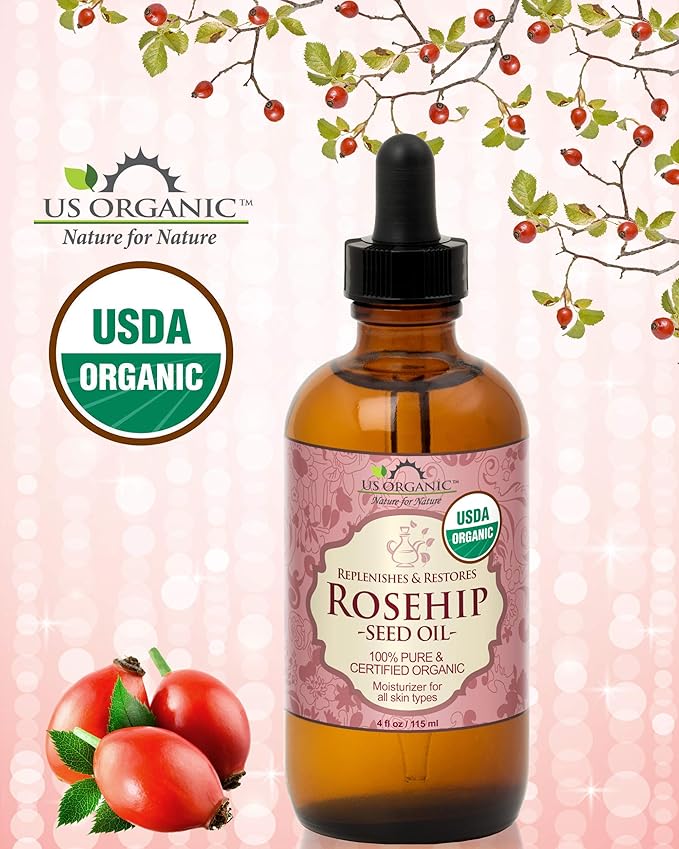 US Organic Rosehip Seed Oil, USDA Certified Organic, Cold Pressed, Virgin Organic, Amber Glass Bottle and Glass Eyedropper for Easy Application - 4 oz (115 ml)-VivaGrace Women