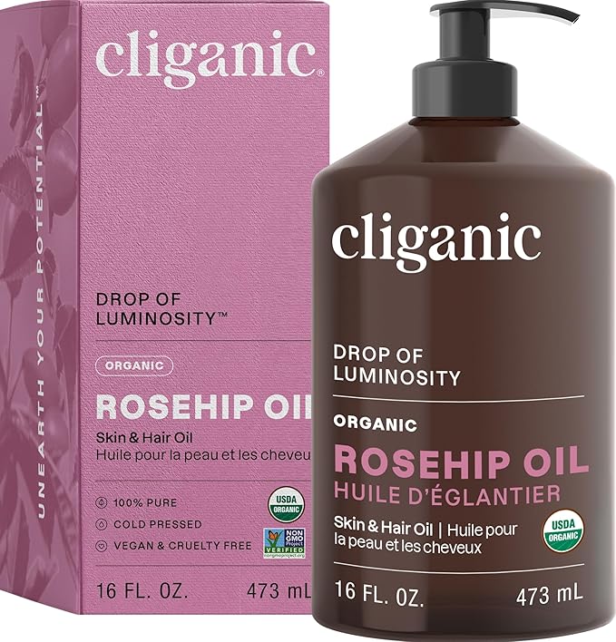 Cliganic Organic Rosehip Seed Oil 16oz with Pump for Face, Hair & Body, 100% Pure (Packaging May Vary)-VivaGrace Women