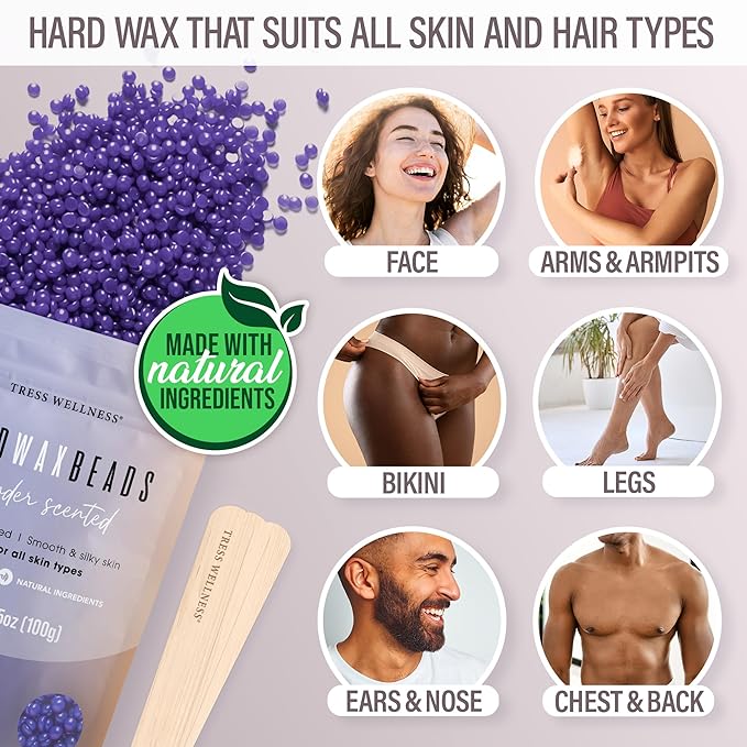Tress Wellness Waxing Kit for Sensitive Skin – Safe for Face & Skin, Prep & Aftercare Spray, Easy to Use – At-Home Kit for Face, Bikini, Brazilian & Full Body - Digital Display, Dusty Lilac-VivaGrace Women