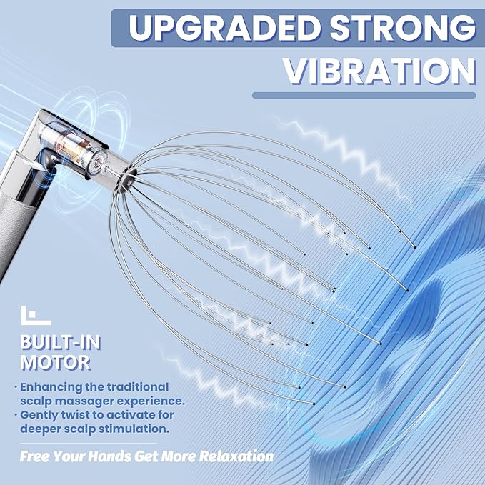 Head Massager Scalp – Electric Scalp Massagers with L-Handle, Waterproof Head Scratchers & Hair Massage Tool with 20 Metal Fingers for Stress Relief and Relaxation-VivaGrace Women