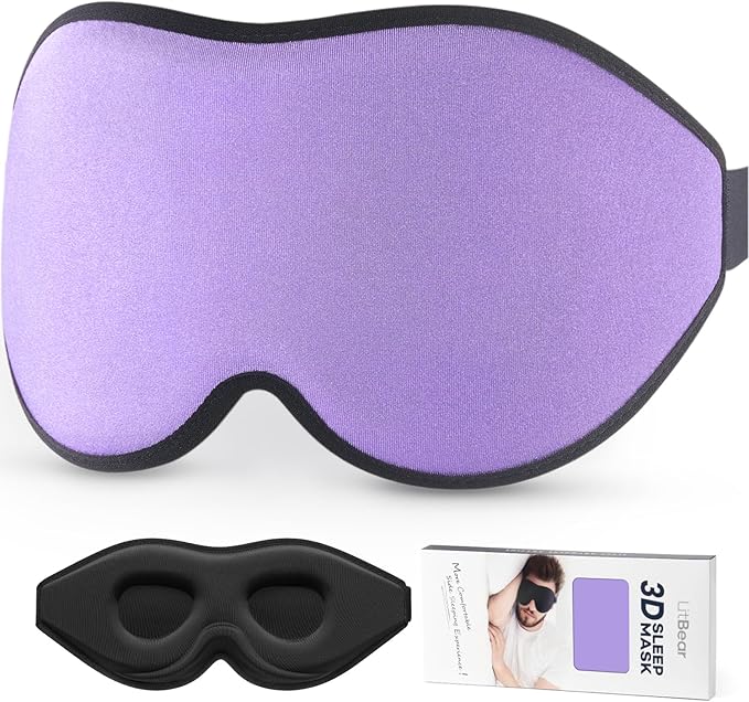 LitBear Sleep Mask for Side Sleeper Women Men, Eye Mask for Sleeping Light Blocking, 3D Contoured Cup Sleeping Mask, Soft Breathable Sleep Eye Mask with Adjustable Strap for Flight, Light Purple-VivaGrace Women