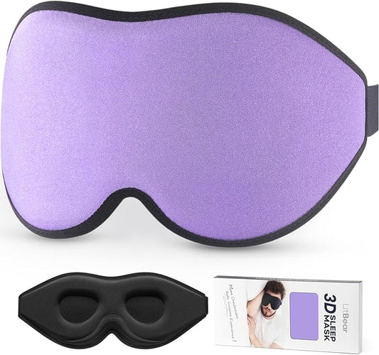 LitBear Sleep Mask for Side Sleeper Women Men, Eye Mask for Sleeping Light Blocking, 3D Contoured Cup Sleeping Mask, Soft Breathable Sleep Eye Mask with Adjustable Strap for Flight, Light Purple-VivaGrace Women