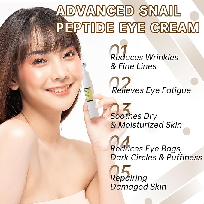 Advanced Snail Peptide Eye Cream for Dark Circles & Puffiness, Snail Mucin Eye Cream with Niacinamide Reduce Wrinkles & Fine Lines, 2 Pcs Under Eye Roller Cream for Moisturizing.-VivaGrace Women