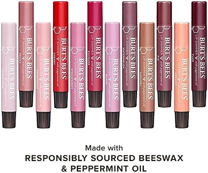 Burt's Bees Shimmer Lip Tint Easter Basket Stuffers, Tinted Lip Balm Stick, Moisturizing for All Day Hydration with Natural Origin Glowy Pigmented Finish & Buildable Color, Guava (4-Pack)-VivaGrace Women