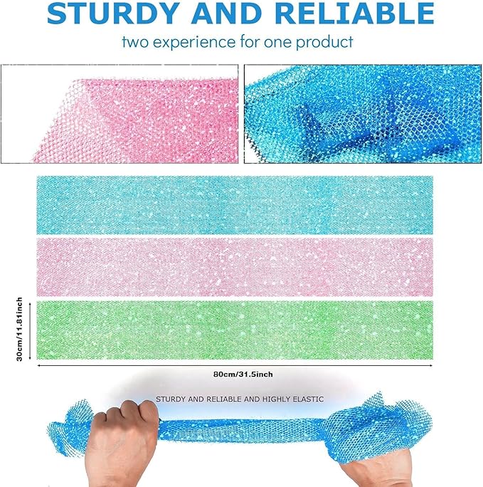 UJFQBH 3 Piece Bright Style African exfoliating net Exfoliating Shower Set Long Bath Sponges for Smooth, Refreshed Skin, The Exterior Gleams - Ideal for Daily Use (Bright Pink, Blue, Green)-VivaGrace Women