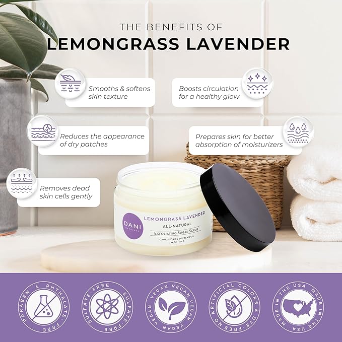Naturals Sugar Scrub - Exfoliating Lemongrass Lavender with organic cane sugar and shea butter gently exfoliates and hydrates, leaving skin smooth and refreshed. 14 oz-VivaGrace Women