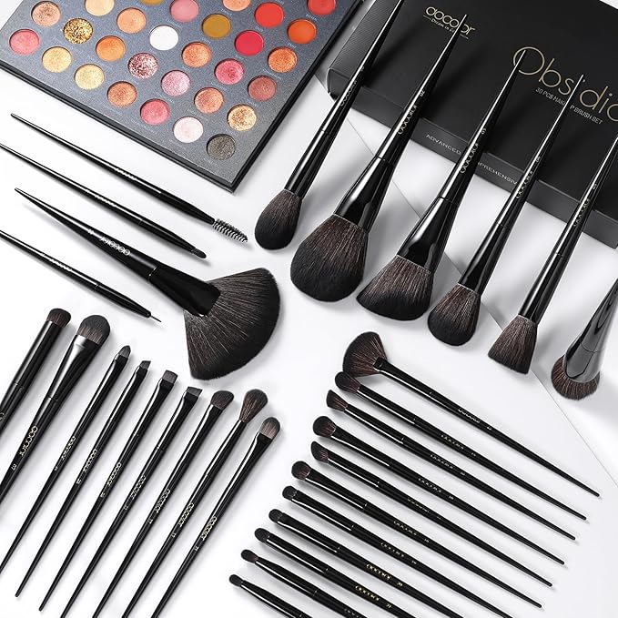 Docolor Makeup Brushes Set Professional 30Pcs Obsidian Makeup Brushes Premium Synthetic Powder Kabuki Foundation Contour Blush Concealer Eye Shadow Blending Eyeliner Crease Eyebrow Make Up Brush Kit-VivaGrace Women