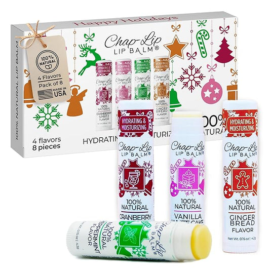 100% Natural Lip Balm Set - Beeswax Natural Christmas Gifts for Her - Ideal Gift for Women - Lip Moisturizer for Dry Lips, Cocoa Butter - Petroleum Free Pack of 8-VivaGrace Women
