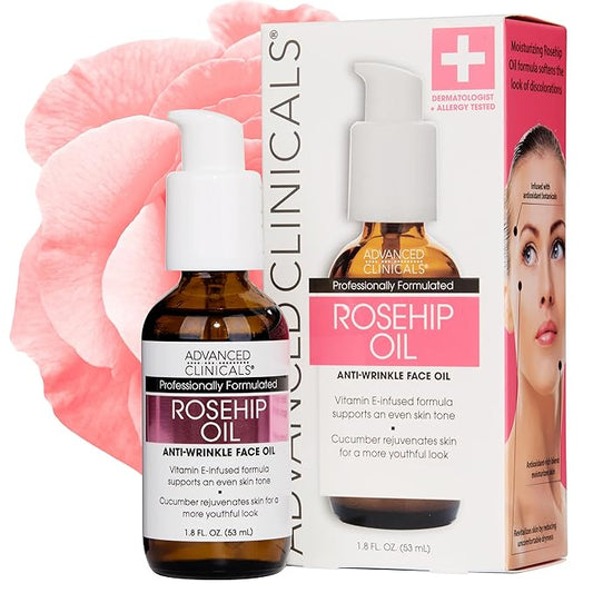 Advanced Clinicals Rosehip Oil For Face With Vitamin E + Botanicals Helps Improve Look Of Dark Spots, Wrinkles, Fine Lines, & Uneven Looking Skin Tone | Moisturizing Skin Care Face Serum, 1.8 Fl Oz-VivaGrace Women