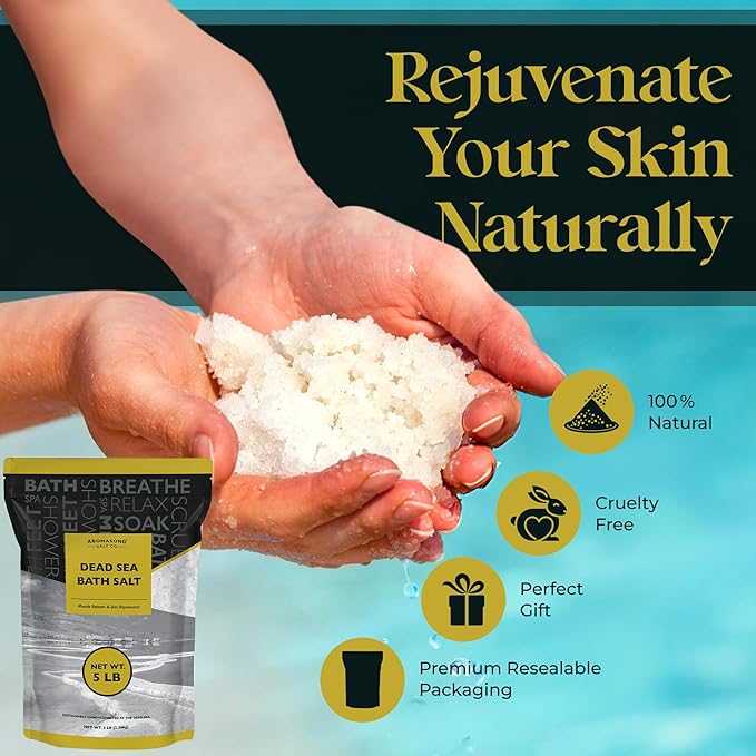 Aromasong Dead Sea Bath Salt - 100% Pure & Natural Dead Sea Salts for Soaking Fine Grain 5 LB - Bulk Resealable Pack (Packaging May Vary) Used for Body wash Scrub - Soak for Women & Men.-VivaGrace Women