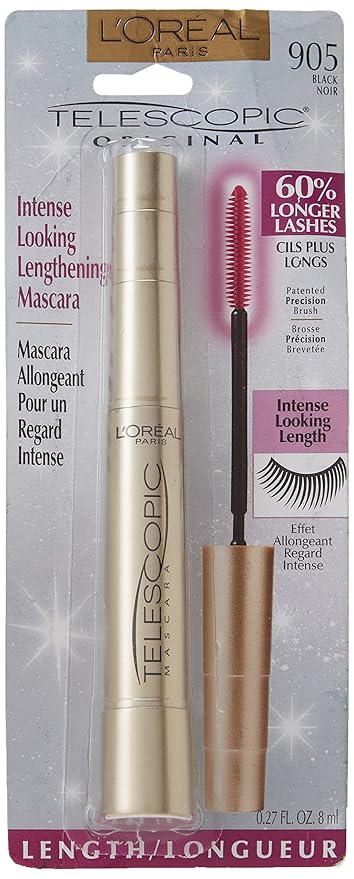 L'Oreal Paris Telescopic Mascara, Black [905] 0.27 oz (Pack of 2)