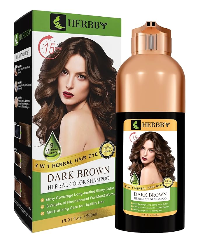 Hair Color Shampoo for Gray Hair Coverage&Color Transform with 9 Herbal Extracts –Long Lasting(6-8 Weeks),Shiny,Evenly Colored,Instant Hair Dye Shampoo&Conditioner, 500 Ml (DARK BROWN COLOR)-VivaGrace Women