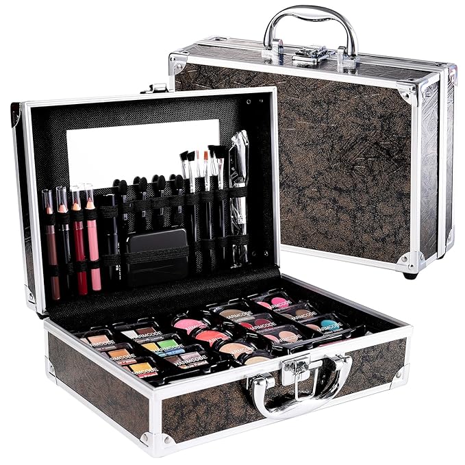 Makeup Kit for Teen Girls & Women Full Kit, Beauty Train Case with Starter Cosmetics Set, Make Up Valentine's Day Gift Box with Eyeshadow,Lipgloss,Highlight,Blush,Lip&Eye Pen,Brush & More(GoldenBrown)-VivaGrace Women