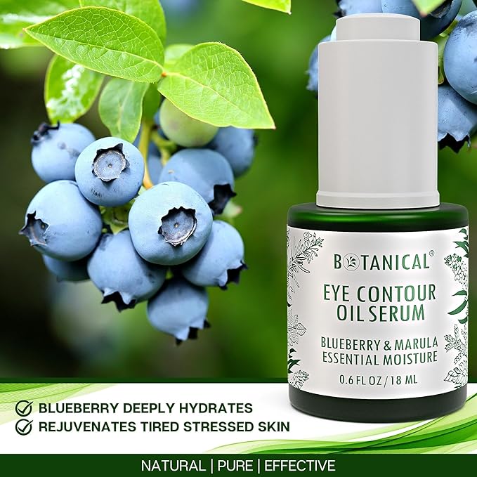 Botanical Eye Contour Oil Serum | Blueberry & Marula Oil | Organic, Pure, Natural Skincare (0.6 fl oz | 18 ml)-VivaGrace Women