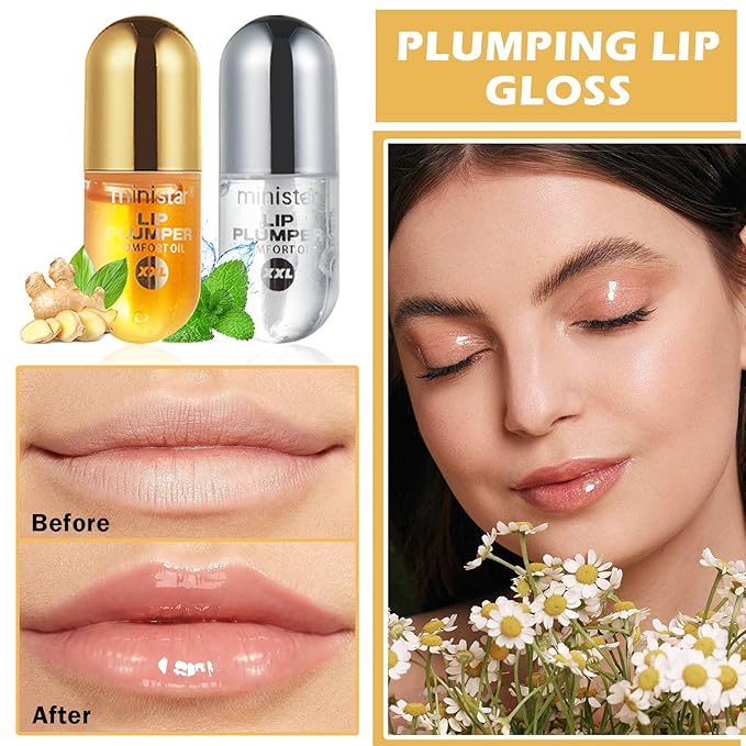 2PCS Lip Plumper Gloss Plumping Lip Gloss Set Natural Moisturizing Lip Plumping Gloss Daily Lip Care Products Lip Plumper Set for Women-VivaGrace Women