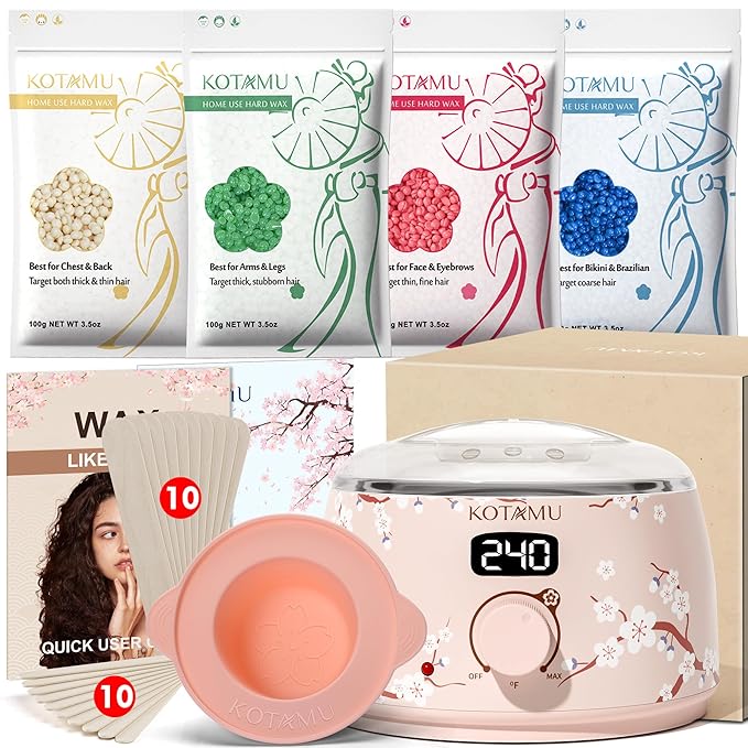 KOTAMU Waxing Kit for Women & Men, Wax Warmer for Hair Removal, Digital Wax Kit with Silicone Pot，Ideal for Face Eyebrow Arm Legs Armpit &Sensitive Skin, Cherry Waxing Machine for Home Salon Use-VivaGrace Women