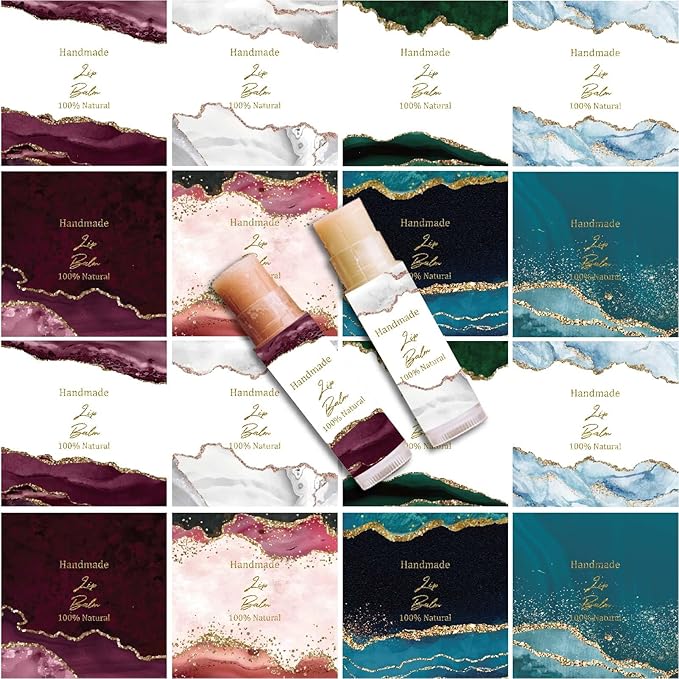 CRASPIRE 80Pcs 8 Styles Lip Balm Sticker Vintage Quicksand Background Self-Adhesive Homemade Lip Balm Labels Vintage Square DIY Label Stickers for Lip Balm Containers Cosmetics Lipsticks-VivaGrace Women