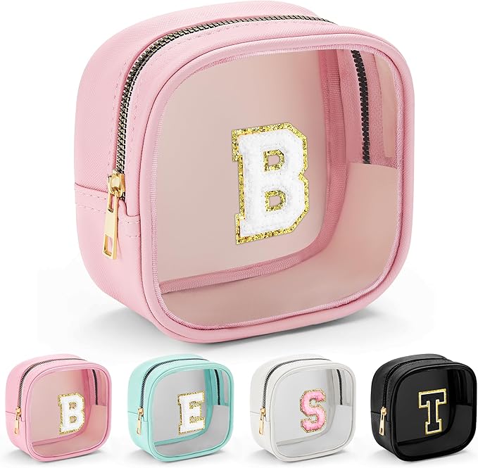 YOOLIFE Small Cosmetic Bag for Purse Mini Makeup Bag for Teacher Cute Clear Make Up Pouch for Travel Tiny Leather Pink Make Up Organizer Case for Backpack Toiletry Bag Waterproof Square Pouch B-VivaGrace Women