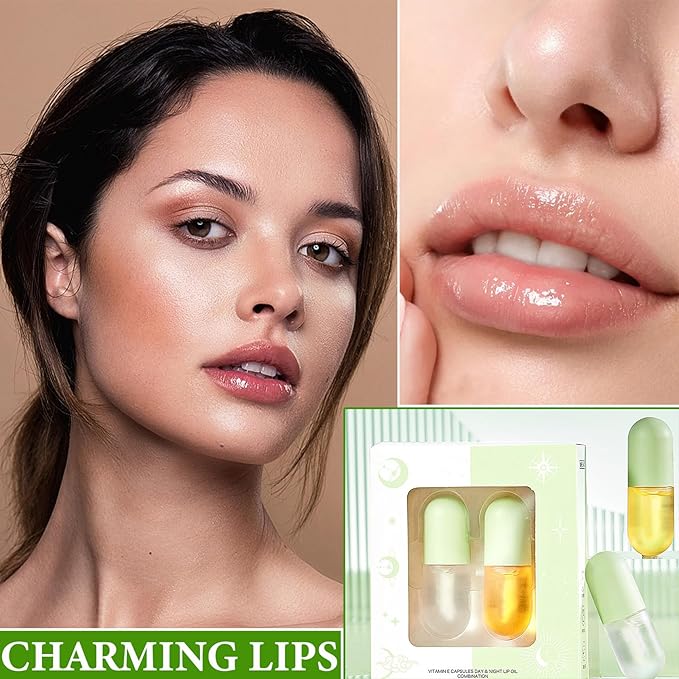 Lip Plumper Set,Lip Plumper Oil Gloss Moisturizing Lip Plumper Lip Care Serum,Hydrating Plump Gloss Reduce Fine Lines,Lip Plumper for Day & Night Use Set A（2Pcs）-VivaGrace Women
