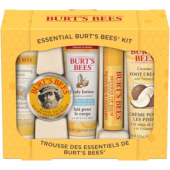 Burt's Bees Back to School Gifts Ideas, 5 Body Care College Dorm Products, Everyday Essentials Set - Original Beeswax Lip Balm, Deep Cleansing Cream, Hand Salve, Body Lotion & Foot Cream, Travel Size-VivaGrace Women