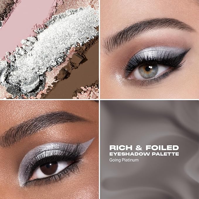 Morphe Rich & Foiled Artistry Palette - Foil-Effect Smokey Eyeshadow Palette with Matte, Shimmer & Foil Finishes - Rose, Brown & Silver Eyeshadow with Luminous Payoff - Going Platinum (0.35 oz)-VivaGrace Women