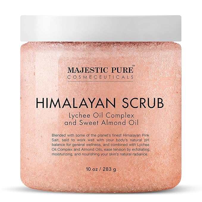MAJESTIC PURE Himalayan Salt Body Scrub with Lychee Oil, Exfoliating Salt Scrub to Exfoliate & Moisturize Skin, Deep Cleansing - 10 oz-VivaGrace Women